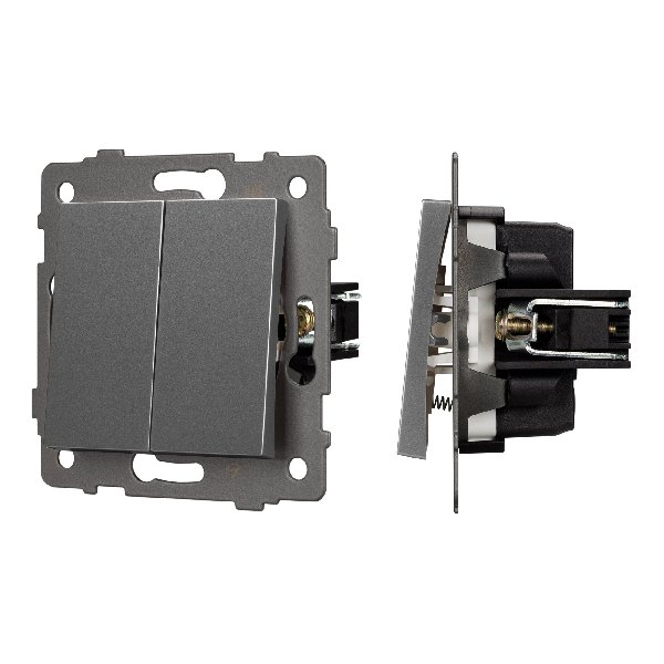 Механизм выключателя двухклавишный самовозвратный SWT-MKR2-PL-GR-V (250V, 10A) (Arlight, -)