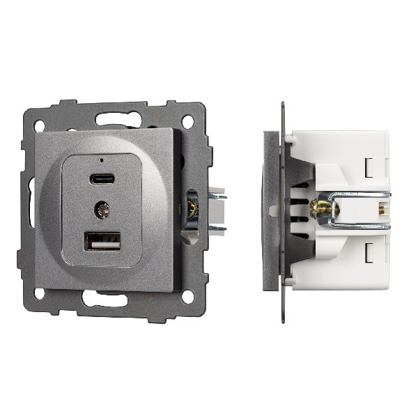Механизм USB розетки SCT-MUAC-PL-GR-V (5V, 3A, QC4) (Arlight, -)