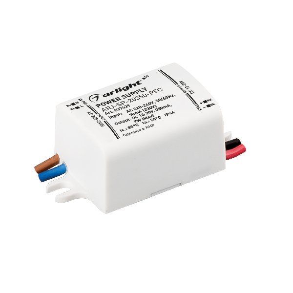 Блок питания ARJ-SP-20350-PFC (7W, 12-20V, 350mA) (Arlight, IP44 Пластик, 5 лет)