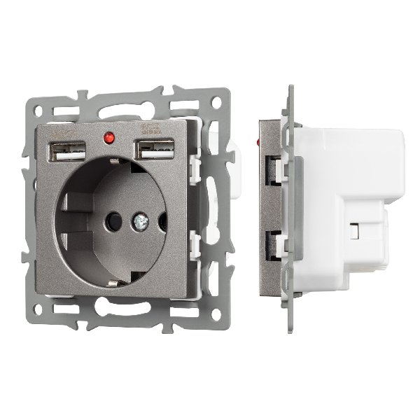 Механизм розетки с USB зарядкой SCT-MUAA-PL-GR (250V, 16A) (Arlight, -)