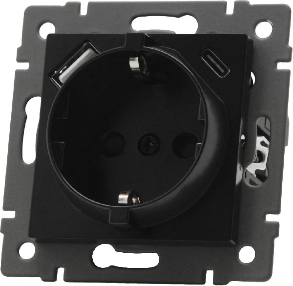 Механизм розетки с USB зарядкой SCT-MUAC-PL-BK-V (250V, 16A) (Arlight, -)