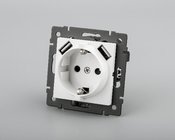 Механизм розетки с USB зарядкой SCT-MUAA-PL-WH-V (250V, 16A) (Arlight, -)