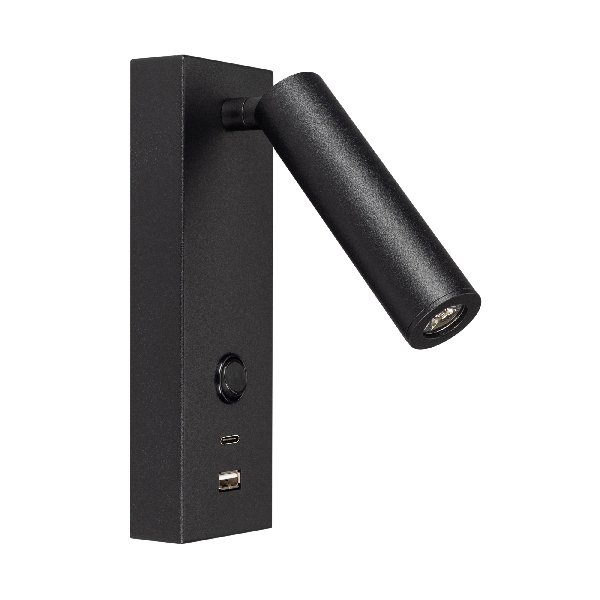 Светильник SP-BED-CHARGE-S60x125-3W Warm3000 (BK, 20 deg, 230V, USB-A, USB-C) (Arlight, IP20 Металл,