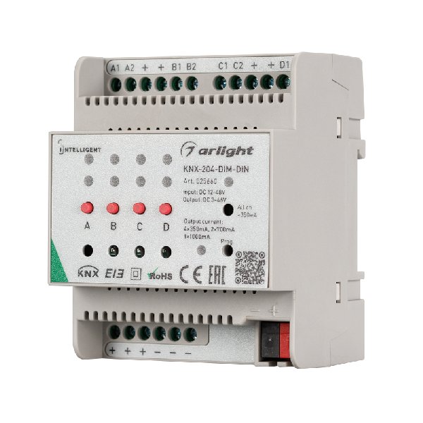 INTELLIGENT ARLIGHT Диммер KNX-204-DIM-DIN (12-48V, 8x0.35/4x0.7/2x1A) (IARL, IP20 Пластик, 2 года)