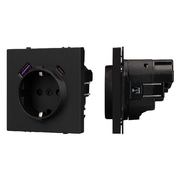 Механизм розетки с USB зарядкой SCT-NOBE-MUAC-SFPL-BK (230V, 16A) (Arlight, -)