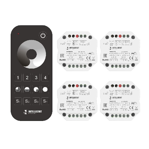 INTELLIGENT ARLIGHT Диммер SMART-SET-TRIAC-601-72-DIM-PD-IN Black (230V, 1x1.5A, x4, ПДУ 10кн, 2.4G)