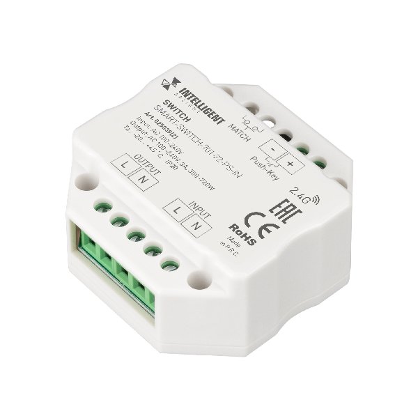 INTELLIGENT ARLIGHT Релейный модуль SMART-SWITCH-701-72-PS-IN  (230V, 1x3A, 2.4G) (IARL, IP20 Пласти