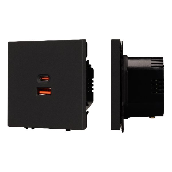 Механизм розетки с быстрой USB зарядкой SCT-NOBE-MUAC-SFPL-FC-BK (65W, QC3) (Arlight, Черный оникс)