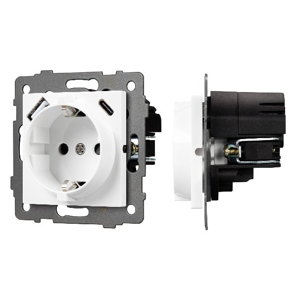 Механизм розетки с быстрой USB зарядкой SCT-MUAC-PL-WH-V (250V, 16A) (Arlight, -)