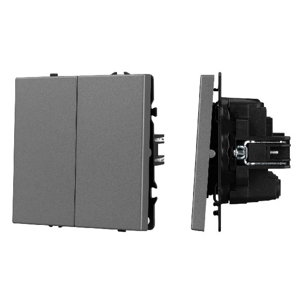 Механизм выключателя двухклавишный перекрёстный SWT-NOBE-MKX2-SFPL-GR (230V, 10A) (Arlight, Серый ба