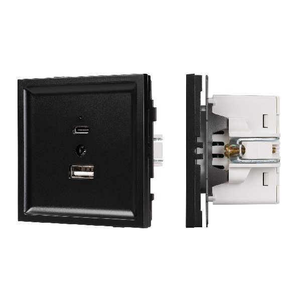 Механизм USB розетки SCT-TENDO-MUAC-PL-BK (5V, 3A, QC3) (Arlight, -)