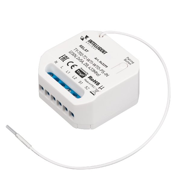 INTELLIGENT ARLIGHT Релейный модуль TY-702-72-WTI-WTO-PS-IN (230V, 2x5A, ZB, 433Mhz) (IARL, IP20 Пла