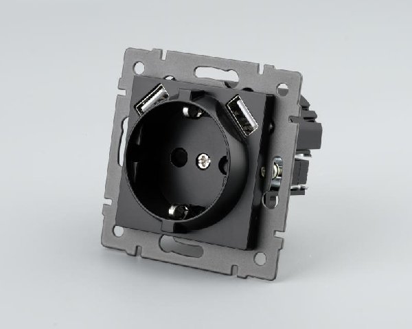 Механизм розетки с USB зарядкой SCT-MUAA-PL-BK-V (250V, 16A) (Arlight, -)