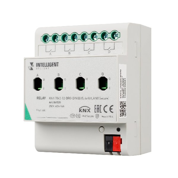 INTELLIGENT ARLIGHT Релейный модуль KNX-7043-82-DRO-DIN (BUS, 4x16А, KNX Secure) (IARL, IP20 Пластик
