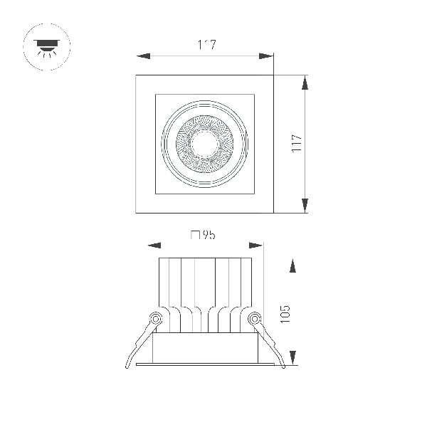 Светильник MS-VORTEX-BUILT-S117x117-20W Warm3000 (WH-WH, 40 deg, 230V) (Arlight, IP20 Металл, 5 лет)