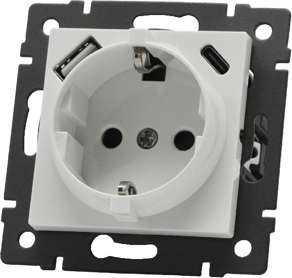 Механизм розетки с быстрой USB зарядкой SCT-MUAC-PL-WH-V (250V, 16A) (Arlight, -)