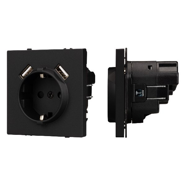 Механизм розетки с USB зарядкой SCT-NOBE-MUAA-SFPL-BK (230V, 16A) (Arlight, -)