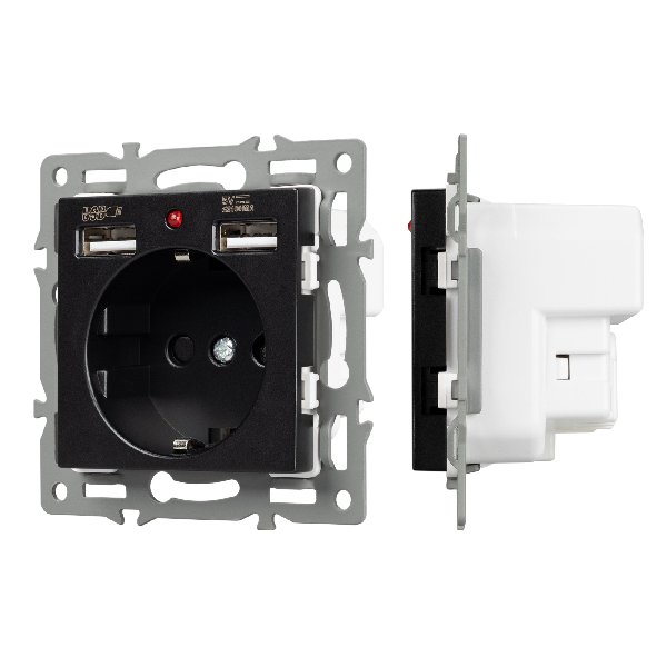 Механизм розетки с USB зарядкой SCT-MUAA-PL-BK (250V, 16A) (Arlight, -)