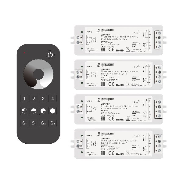 INTELLIGENT ARLIGHT Диммер SMART-SET-PWM-101-72-DIM-PD-SUF Black (5-36V, 1x8A, x4, ПДУ 13кн, 2.4G) (