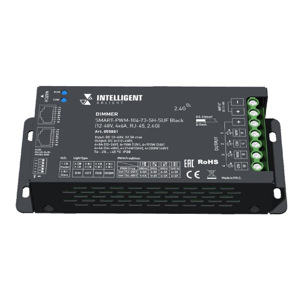 INTELLIGENT ARLIGHT Диммер SMART-PWM-104-73-SH-SUF Black (12-48V, 4x6A, RJ-45, 2.4G) (IARL, IP20 Мет