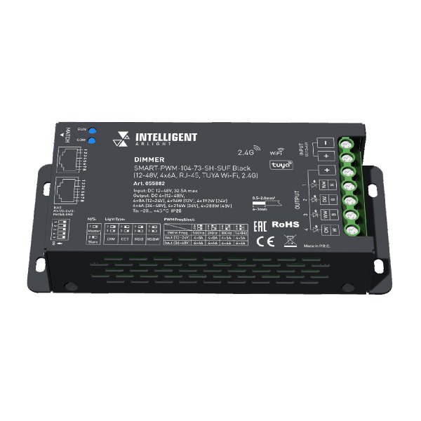 INTELLIGENT ARLIGHT Диммер SMART-PWM-104-73-SH-SUF Black (12-48V, 4x6A, RJ-45, TUYA Wi-Fi, 2.4G) (IA