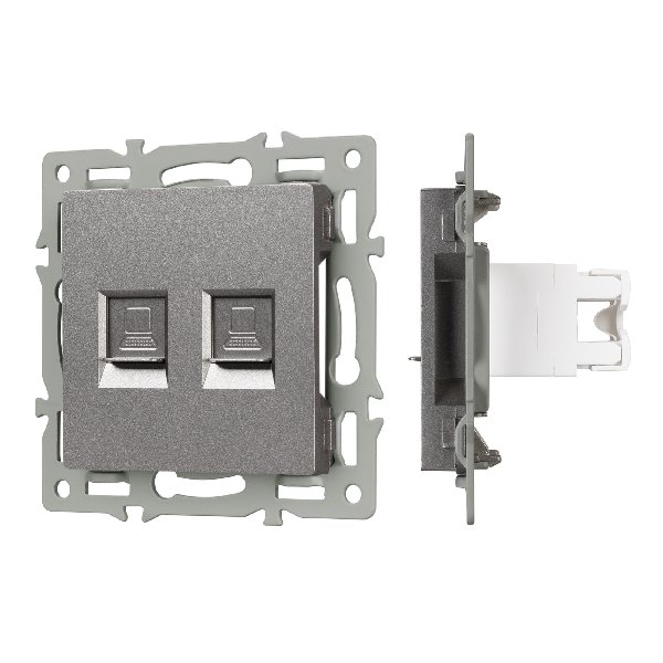 Механизм компьютерной розетки двойной SCT-MPC2-PL-GR (RJ-45, CAT6) (Arlight, -)