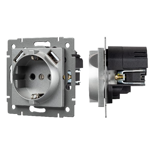 Механизм розетки с USB зарядкой SCT-MUAA-PL-GR-V (250V, 16A) (Arlight, -)